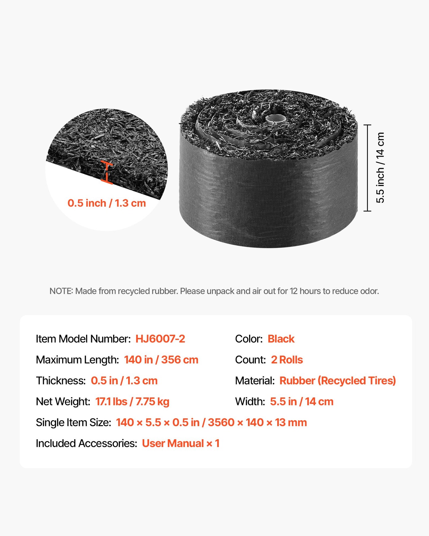 Rubber Mulch Mat Roll 2-Pack - Recycled Garden Edging & Weed Barrier, 140 x 4.5 in