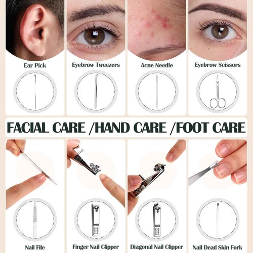 Leriton 60 Pack Manicure Set Bulk Gifts Stainless Steel Nail Clipper Set with Case 8 in 1 Personal Pedicure Kit for Women Men Gifts for Christmas(Mix Color,Stylish)