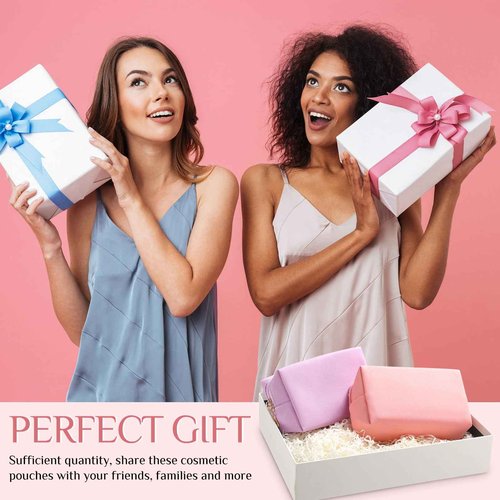 Cunno 50 Pcs Makeup Bag Bulk PU Leather DIY Cosmetic Plain Preppy Makeup Pouch Portable Waterproof Toiletry Bags for Women Travel Pencil Case Cosmetic Organizer (Pink Purple)