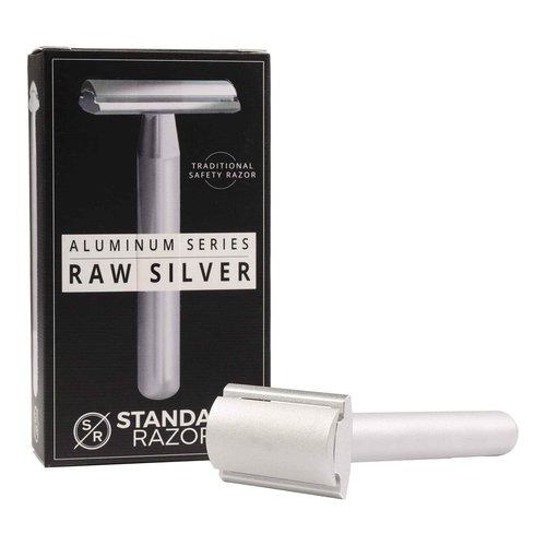 Standard Razors Aluminum Double Edge Safety Razor - Raw Silver | Three Piece Double Edge Safety Razor