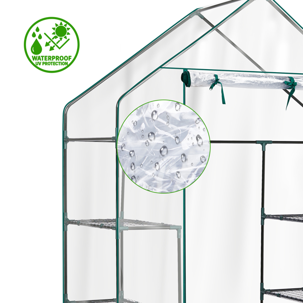 Mini Walk-In Greenhouse with PVC Cover, 4-Shelf Indoor Outdoor Garden Greenhouse 56x29x77 Inches