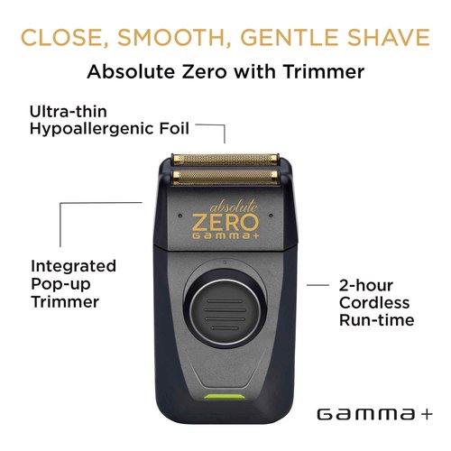 GAMMA+ Absolute Zero Men's Cordless Foil Shaver with Built-in Retractable Trimmer, USB-C Rechargeable