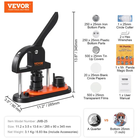 Button Maker Machine with 500 Button Parts & Panda Magic Book