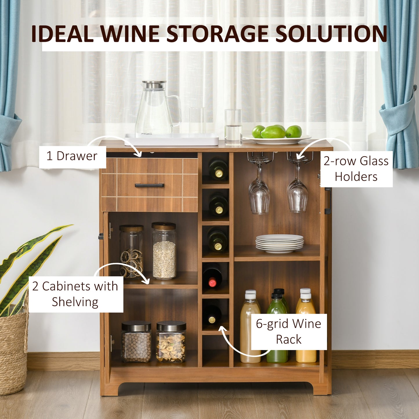 Retro Wine Cabinet for 6 Bottles, Rack Sideboard Serving Bar with