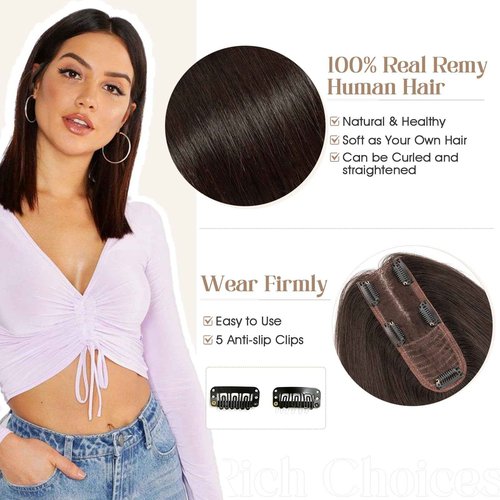 Rich Choices Hair Toppers for Women Real Human Hair 100% Human Remy Toppers for Women with Thinning Clip in NO Bangs Upgrade Extended 2"*6"Lace Base 150% Density 12 Inch #1B Natural Black