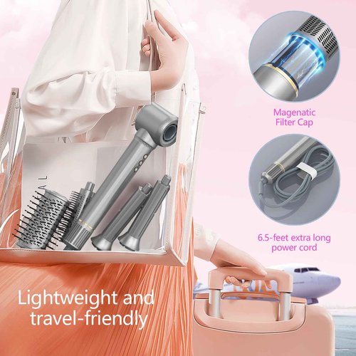 JIGGL 5-in-1 Hot-Air Brush Styler & Dryer - No Heat Damage Auto Wrap Multistyler - 110,000 High Speed Fast Drying Blow Dryer Brush Set - Airbrush Hair Styler & Air Curler for Women Gray