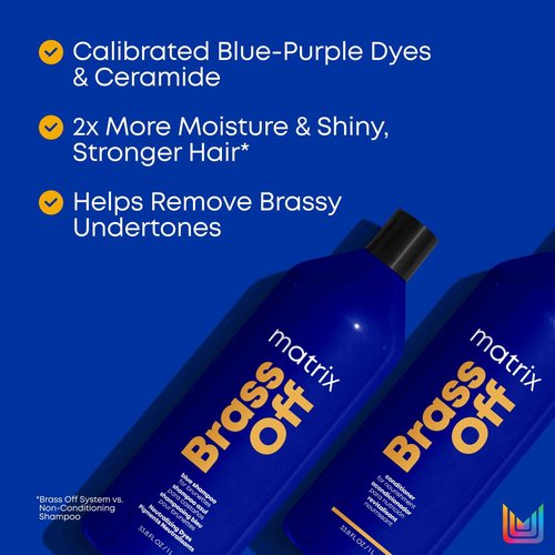 Matrix Brass Off Blue Shampoo and Pigmented Conditioner Set | Removes Brassy Orange Undertones | Toning Conditioner For Lightened Brunettes | For Color Treated Hair | Premium Salon Conditioner | Vegan