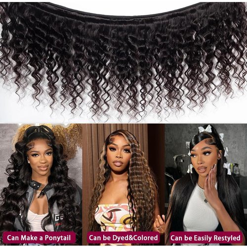 Taziza Loose Wave Human Hair Bundles with Closure(14 16 18+12 Inch,Free Part) Pre Plucked with Baby Hair 12A Unprocessed Loose Deep Wave Bundles with 4x4 Closure Human Hair