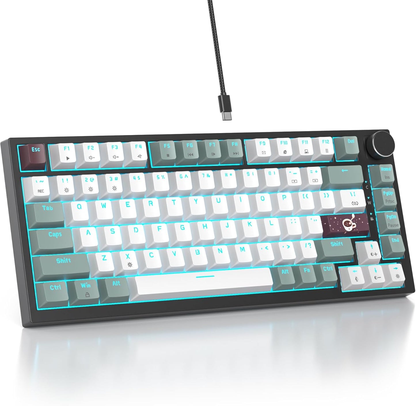 75% TKL Wired Mechanical Keyboard,RGB Backlit Gasket Mount 82 Key Hot Swappable Custom Linear Red Switch Gaming Keyboard with Volume Knob & PBT Keycaps (82 Monster B)