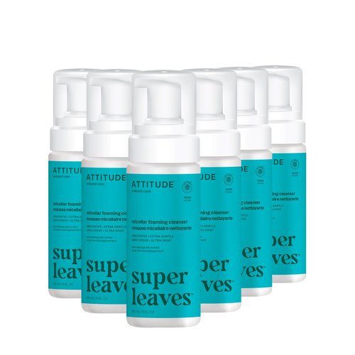 ATTITUDE Micellar Foaming Facial Cleanser, EWG Verified, Dermatologically Tested, Plant and Mineral-Based, Vegan, Unscented, 5 Fl Oz (Pack of 6)