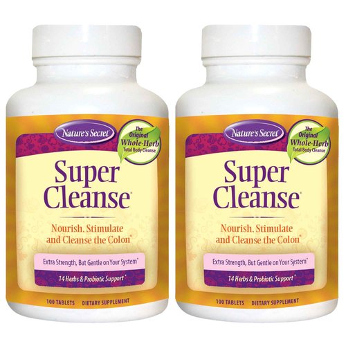 Nature's Secret Super Cleanse Extra Strength Toxin Detox & Gentle Elimination Body Cleanse, Digestive & Colon Health Support - Stimulating Blend of 14 Herbs with Probiotics - 200 Count (Pack of 2)