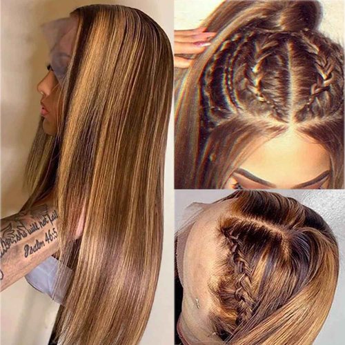 Ombre Highlight 13x6 Lace Front Wig Pre Plucked, 26 Inch 4T4/27 Honey Blonde lace frontal Wigs with Baby Hair 13x6 HD Transparent Lace Front wig Human Hair for Women Colored Real Human Hair Wigs