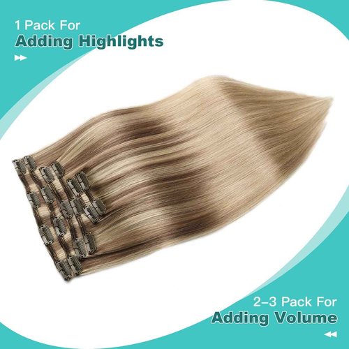 SURNEL Clip in Human Hair Extensions Golden Brown to Caramel Blonde Balayage Clip in Hair Extensions 20 Inch 6pcs 120g (#10/27/27,20'')