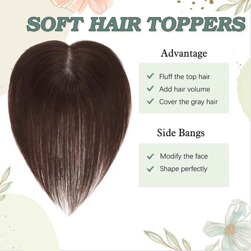 Paraglame 12 Inch Real Human Hair Topper 100% Human Remy Toppers for Women with Thinning Hair Clip In No Bangs 360° 3D Cover(12inch, Brown)