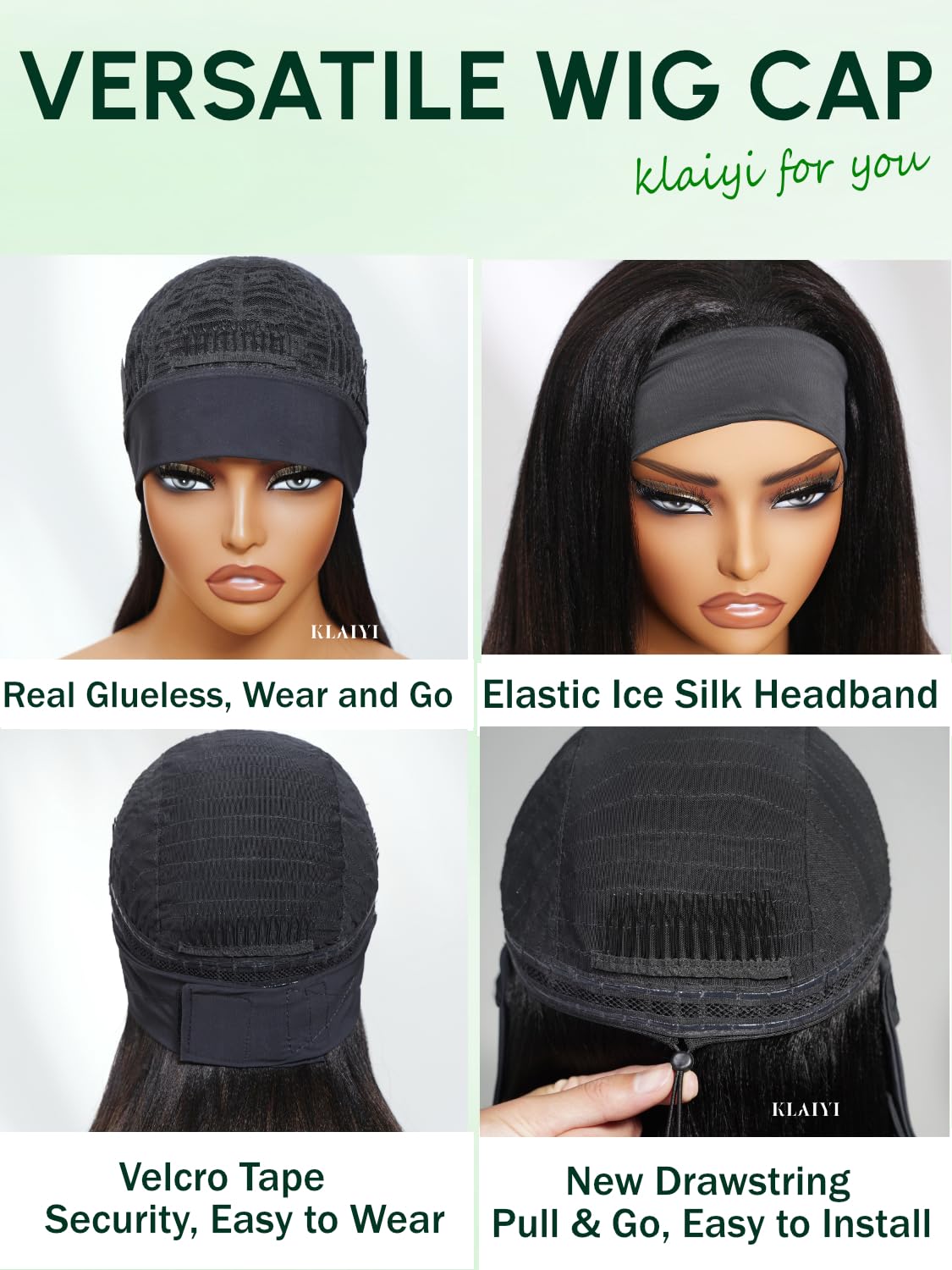 KLAIYI Ombre Brown Yaki Straight Headband Wig Human Hair Glueless Wear and Go Wig with Dark Roots Drawstring Chestnut Kinky Clip In Half Wigs for Black Women No Lace No Glue 30S Ready to Wear 18Inch
