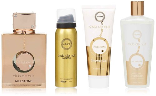 Armaf Club De Nuit Milestone for Men 4-Piece Set, (3.4 Ounce Eau De Parfum + 3.4 Ounce Shower Gel + 1.7 Ounce perfume Body Spray + 8.4 Ounce Shampoo)