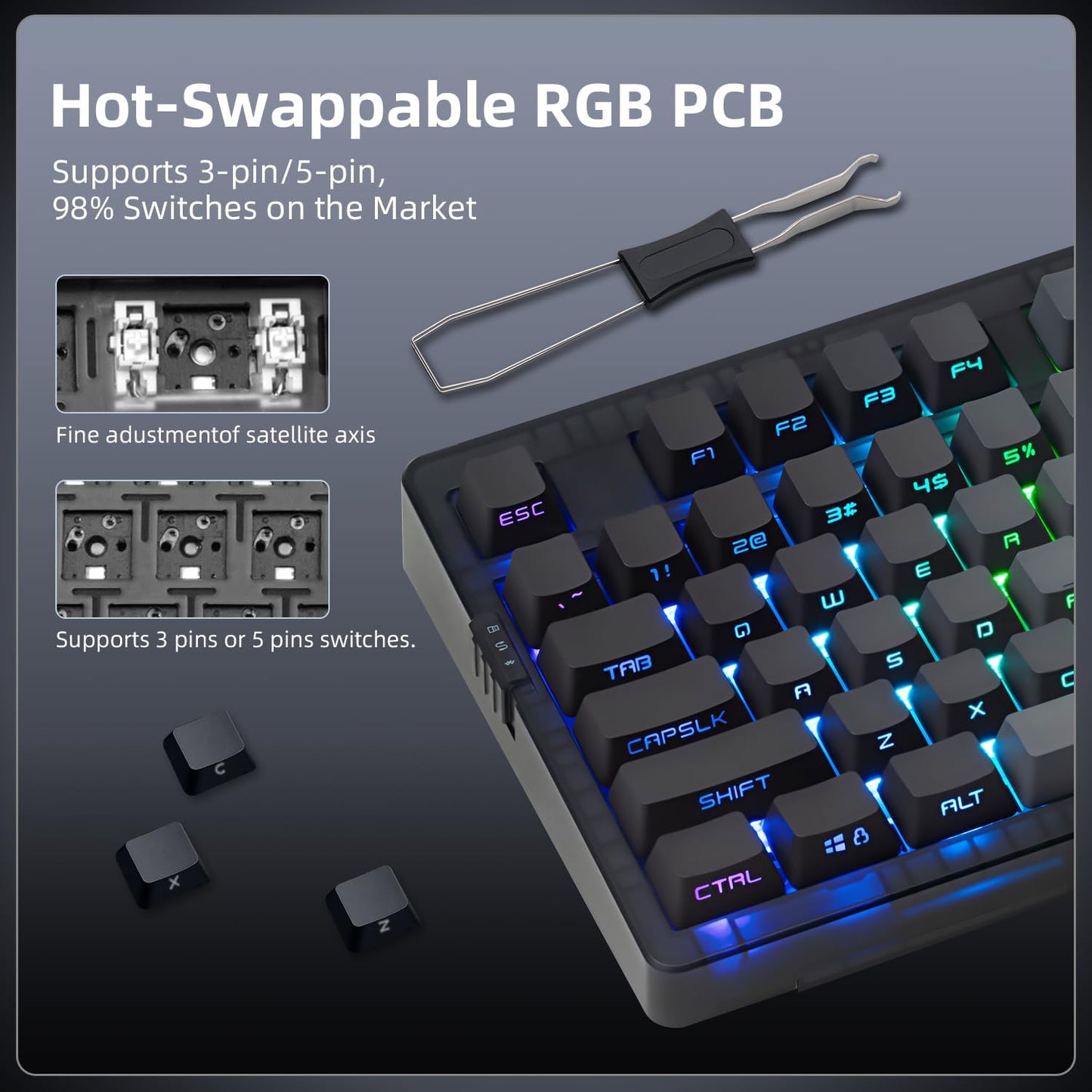 ZORNHER ZH980 Wireless Mechanical Gaming Keyboard,95% Green Hot-Swappable Custom Creamy Keyboard with Number Pad,Lighted Up PBT Keycaps,Pre-lubed Linear Switches,RGB Backlit,2.4GHz/USB-C/BT5.0
