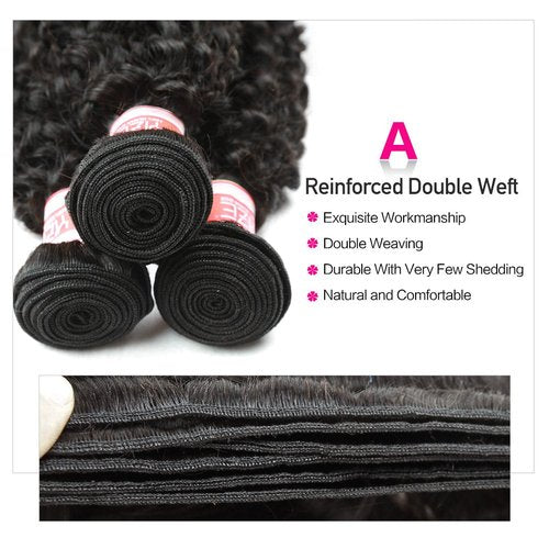 YIZE Hair 7A Brazilian Curly Hair 3 Bundles Weave 100% Unprocessed Virgin Brazilian Human Hair Extensions Natural Black Color (3pcs18)