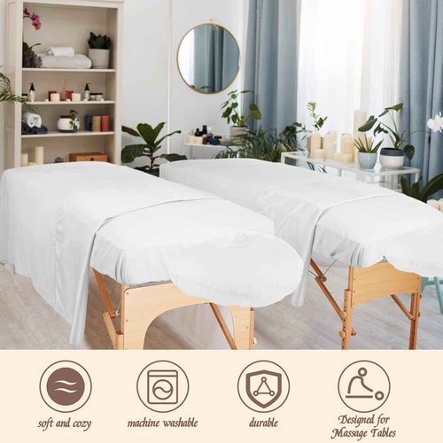 Oudain 8 Sets Soft Microfiber Massage Table Sheets Set 3 Piece Set Includes Massage Table Cover Fitted Sheet and Face Rest Cover(White)