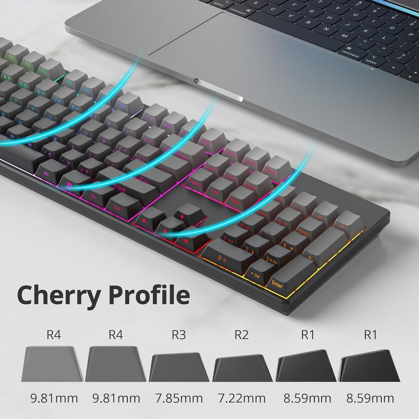 140 Keys Gradient Keycaps Side Printed Keycap Set Cherry Profile PBT Keycaps Double Shot Shine Through Custom Keycaps for Mechanical Gaming Keyboards(Minutest Dust)