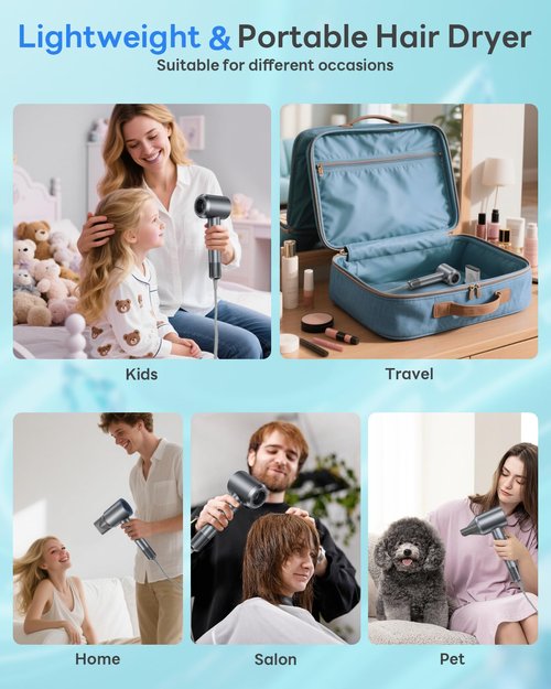 Hair Dryer, 110,000 RPM Professional High-Speed Blow Dryer with Plasma Ion, Thermo-Control, 4 Heat & 2 Speed, Lightweight & Low Noise, Magnetic Nozzle for Fast Drying at Home, Travel & Salon