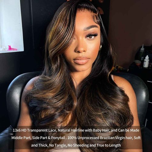 BMNH 13x6 Body Wave Highlight Lace Front Wig Human Hair FB/30 Ombre Lace Front Wig Human Hair Pre Plucked HD Lace Frontal Wigs 200% Density Colored Ombre Wig For Women 30 Inch