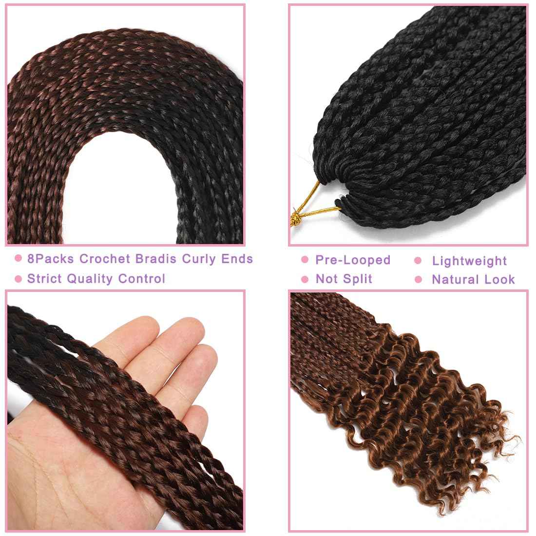 144 Strands Goddess Crochet Box Braids with Curly Ends 30 Inch Pre Looped Box Braids Crochet Hair 8 Packs Curly Crochet Braids for Black Women