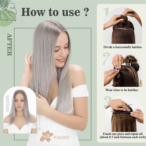 Clip in Hair Extensions Human Hair S-noilite Gray Human Hair Hair Clip in Extensions Full Head 8 Pieces/18 Clips 100% Real Human Hair Silky Straight 18"-100g Light Gray (#G1)