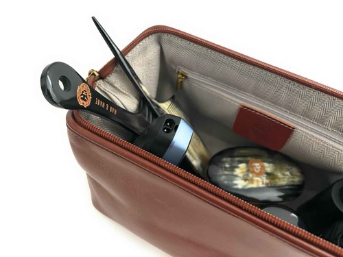 MAN & MANE Premium Leather Toiletry Bag for Men & Women – Classic Dopp Kit Travel Shaving Bag (Cognac Brown)