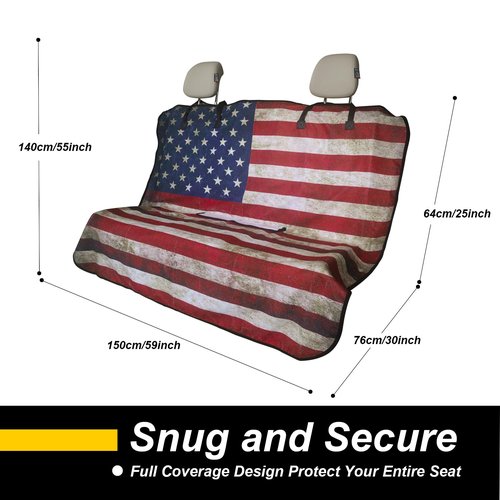 LoyaGour Back Seat Cover for Car Trucks Van SUV,Waterproof Rear Bench Towel Seat Covers for Dogs and Kids,Automotive Backseat Protector (American Flag)