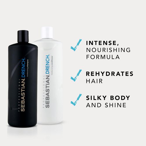 Sebastian Professional Drench Shampoo & Conditioner Duo Set | 33.8 Fl Oz Liter Bottles Prepack with Pumps Included | Intense Hydration | Deep Moisturizing for Dry, Frizzy & Chemically Treated Hair