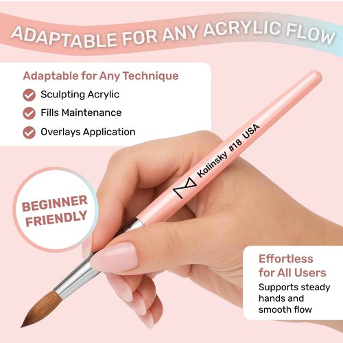 M – Majesti Pink 100% Kolinsky Acrylic Nail Brush | Professional Acrylic Sculpting & Application Brush | Handcrafted Premium Nail Art Tool for Nail Technicians (#18)