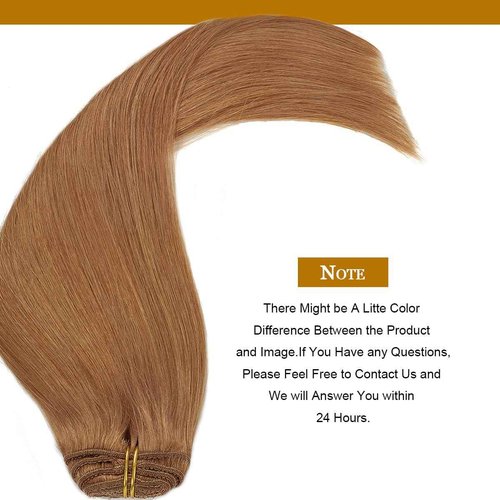 Loxxy Real Hair Extensions Clip in Human Hair Auturn Blonde Hair Clip in Extensions Double Weft Brazilian Remy Human Hair Clip ins #30 Blonde Clip in Extensions 14 Inch 7pcs 120g 16 Clips