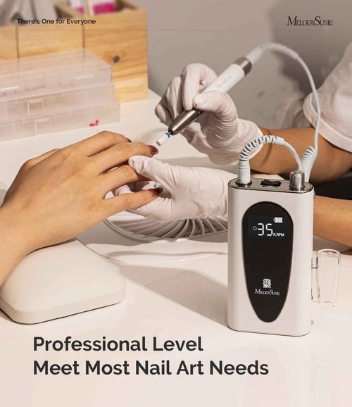 MelodySusie Waist-Mounted Professional Nail Drill MM400C White, 35,000RPM Portable Electric Nail File, Low Noise & Low Heat Coreless Motor Machine with 8 Pcs Nail Drill Bits, for Salon & Home Use