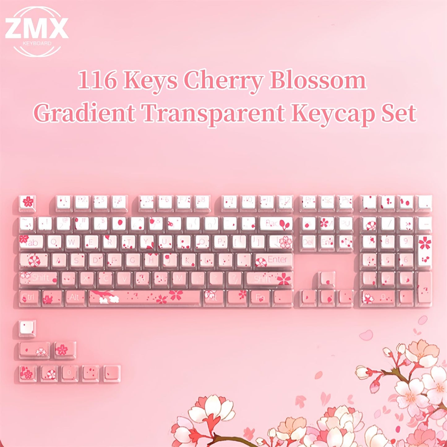 ZMX Pudding Keycaps Set,Double Shot PBT Dye-Sub Custom Keycaps ASA Profile 116 Keys Cute Themed Transparent Backlit Keycaps for ANSI 100% 60% TKL Cherry MX Switch Mechanical Gaming Keyboard (01)