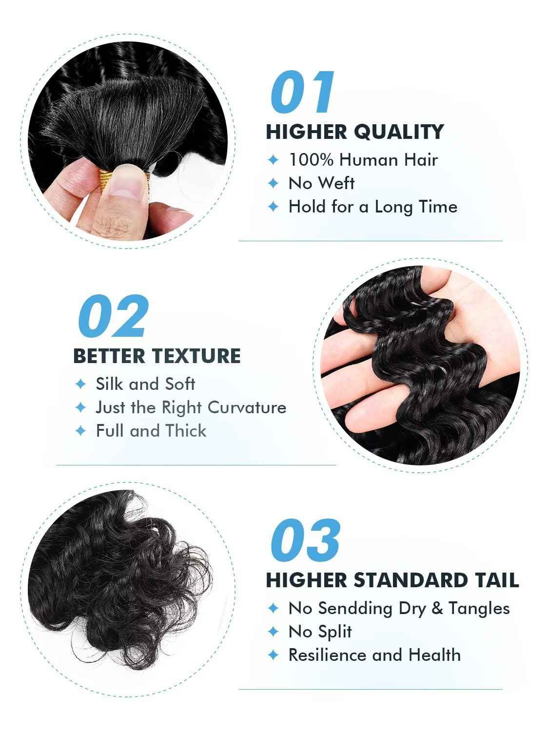 Human Braiding Hair for Boho Braids 150g 18 Inch Natural Black Curly Boho Hair for Braiding Knotless 12A Deep Wave Bulk Bohemian 3 Bundles/Pack Color 1B