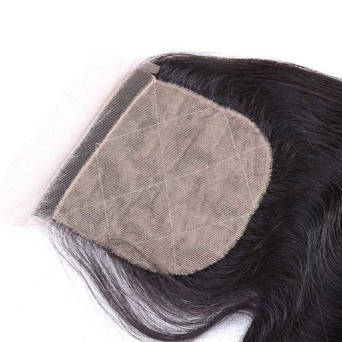 ELIHAIR Silk Base Closure Hair Pieces Brazilian Virgin Human Hair Top Closures with Baby Hair 4 * 4" Free Part Natural Color Body Wave 12"