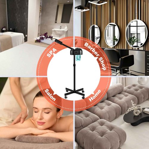 Professional Facial Steamer for Estheticians, Vaporizador Face Steamer with Timer Function, Hot Spray, Stand Facial Steamer on Wheels, Home & Salon SPA