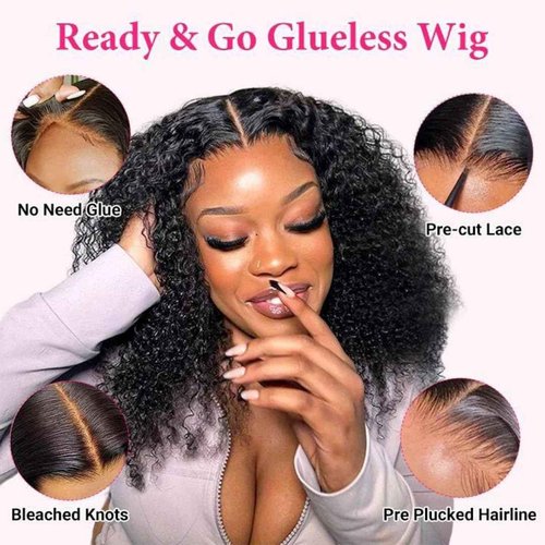 WestKiss Curly Wigs Human Hair Lace Front Wigs Kinky Curly 4x7 Closure Wig Pre Cut Lace Ready To Go Glueless Wigs Human Hair Bleached Knots Pre Plucked Human Hair Lace Front Wig 14 Inch