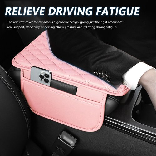 Upgraded Car Center Console Cover,Microfiber Leather Car Armrest Cover Cushion with 2 Storage Bags,Universal Car Armrest Storage Box Car Interior Accessories for Most Cars (Pink)