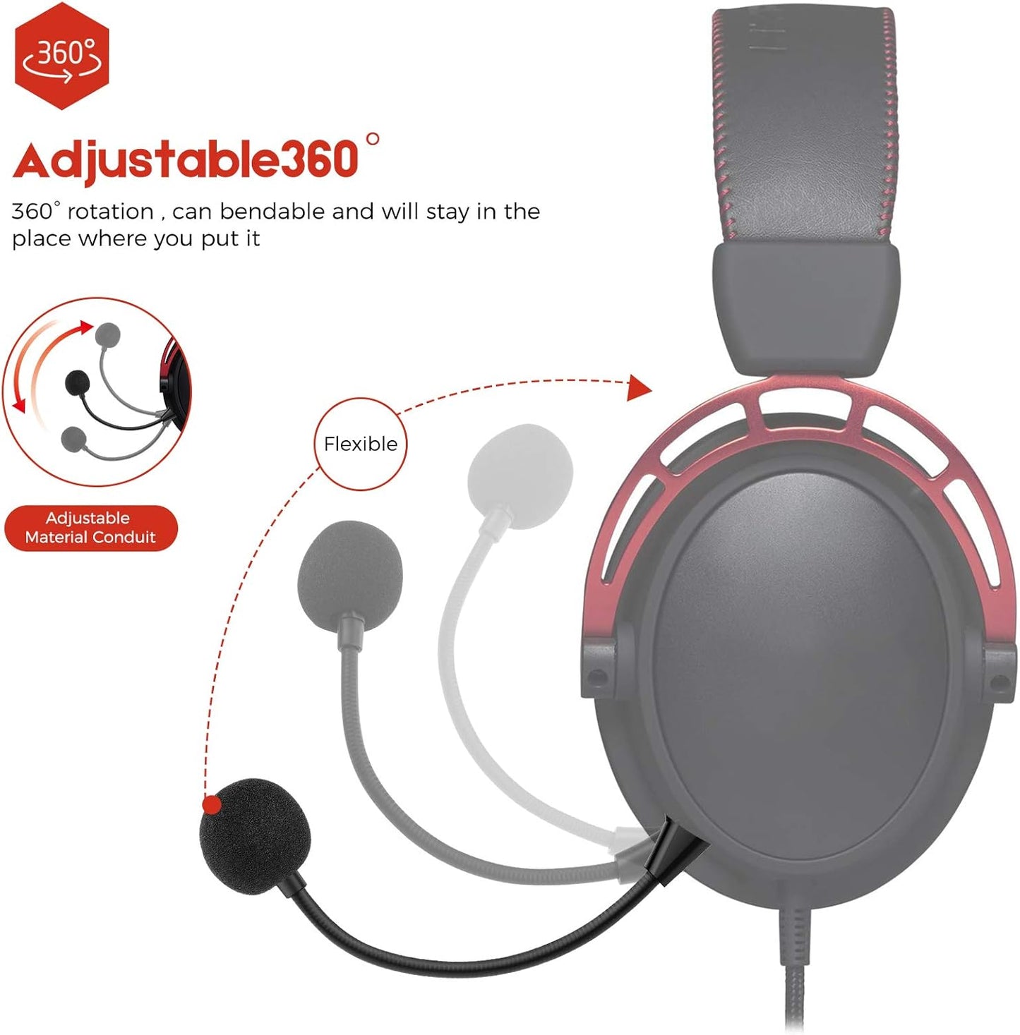 AKKE Cloud Alpha Pro Replacement Mic 2 PCS 3.5mm Detachable Game Microphone Boom Compatible Cloud Alpha S, Alpha PRO Gaming Headsets