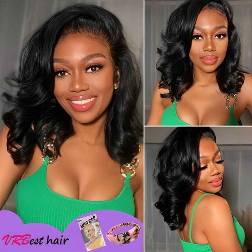 Bob Wig Human Hair Glueless Wigs Human Hair Pre Plucked Pre Cut Body Wave 5x5 Lace Closure Wigs 180 Density 100% Brazilian Virgin Hair Short Wigs for Black Women (16 inch)