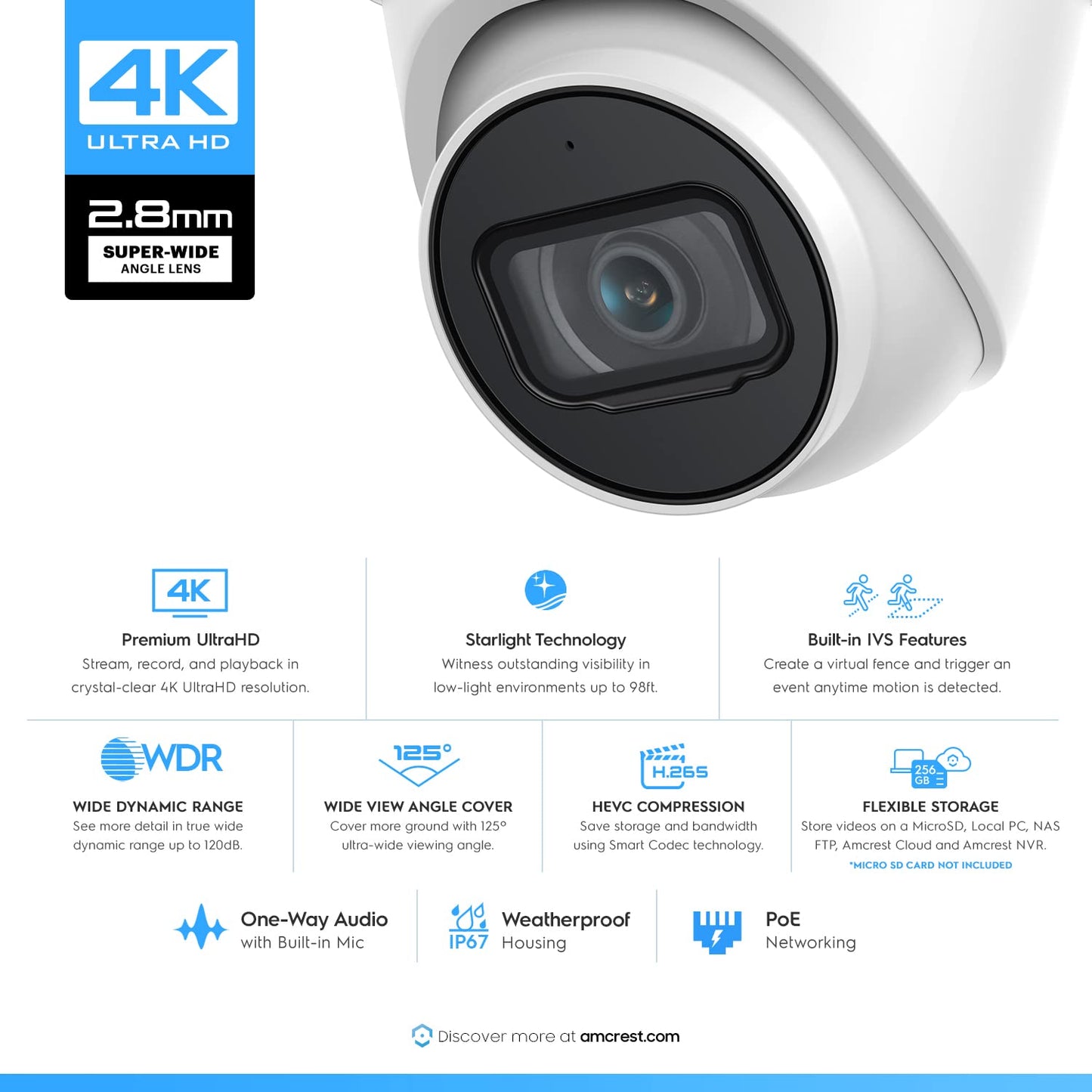 Amcrest 4K POE Security Camera System with 4K 8Ch PoE NVR (4) x 8 Megapixel Turret IP POE Cameras (3840x2160) Pre Installed 2TB Hard Drive NV4108E-IP8M-T2599EW4-2TB