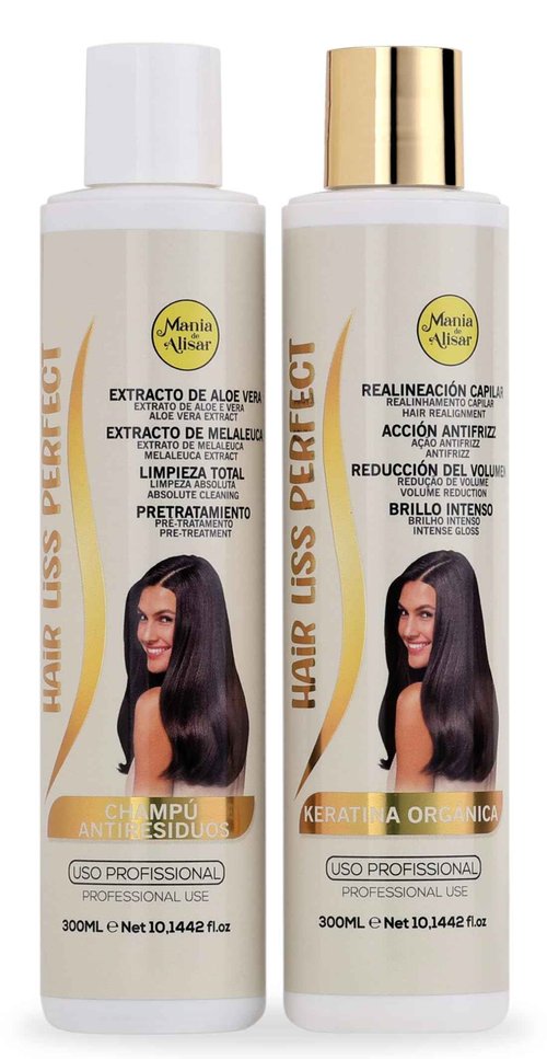 Mania de Alisar Kit Brazilian Hair Straightening Organic - Residue-Removing Shampoo and 300ml (10 oz) Hair Straightener (Pack of 2)