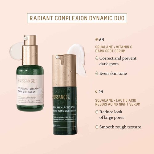 Biossance Squalane + Vitamin C Dark Spot Face Serum – 10% Vitamin C Serum & White Shiitake – Hydrating, Fragrance-Free, Non-Irritating, for Daily Use for All Skin Types, 1.01 Fl Oz