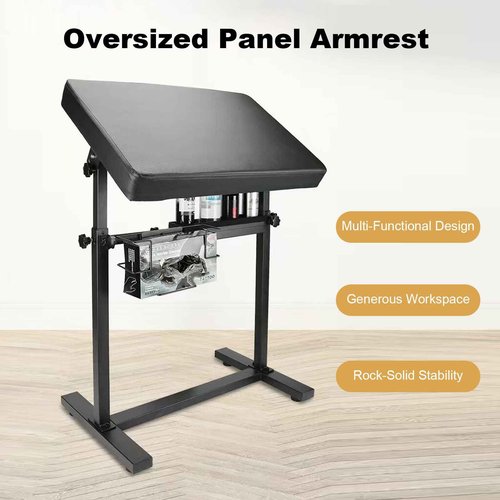 WZPB Tattoo Armrest Stand, Tattoo Arm Rest Stand Adjustable, Tiltable Thickened Black Leather Cushion, Stable Four Corner Base, Portable Tattoo Armrest for Studio Salon Tattoo XL