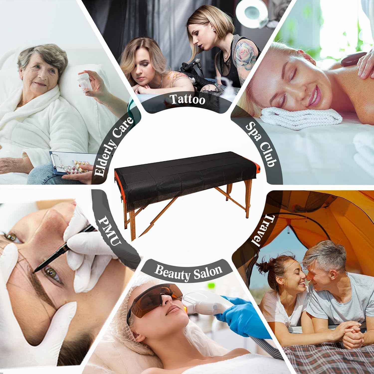 20 Pieces Tattoo Bed Covers Disposable Drape Sheets Black 40 x 90 inches Thick Massage Table Cover Waterproof for Tattoo Chair Cleaning Supplies, Medical, Soft Non Woven Fabric and Ink-proof Poly