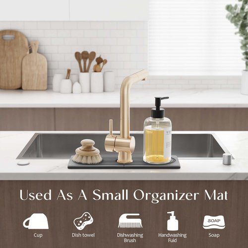 eormoe Diatomite Kitchen Faucet Mat - 14Inch Water Absorbing Stone Tray for Sink, Stone Fast-Drying Faucet Mat for Kitchen Counter Sink Accessories (Dark Grey, 14'' x 3.9'')