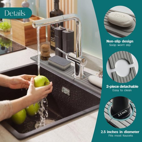 eormoe Diatomite Kitchen Faucet Mat - 14Inch Water Absorbing Stone Tray for Sink, Stone Fast-Drying Faucet Mat for Kitchen Counter Sink Accessories (Grey, 14'' x 3.9'')