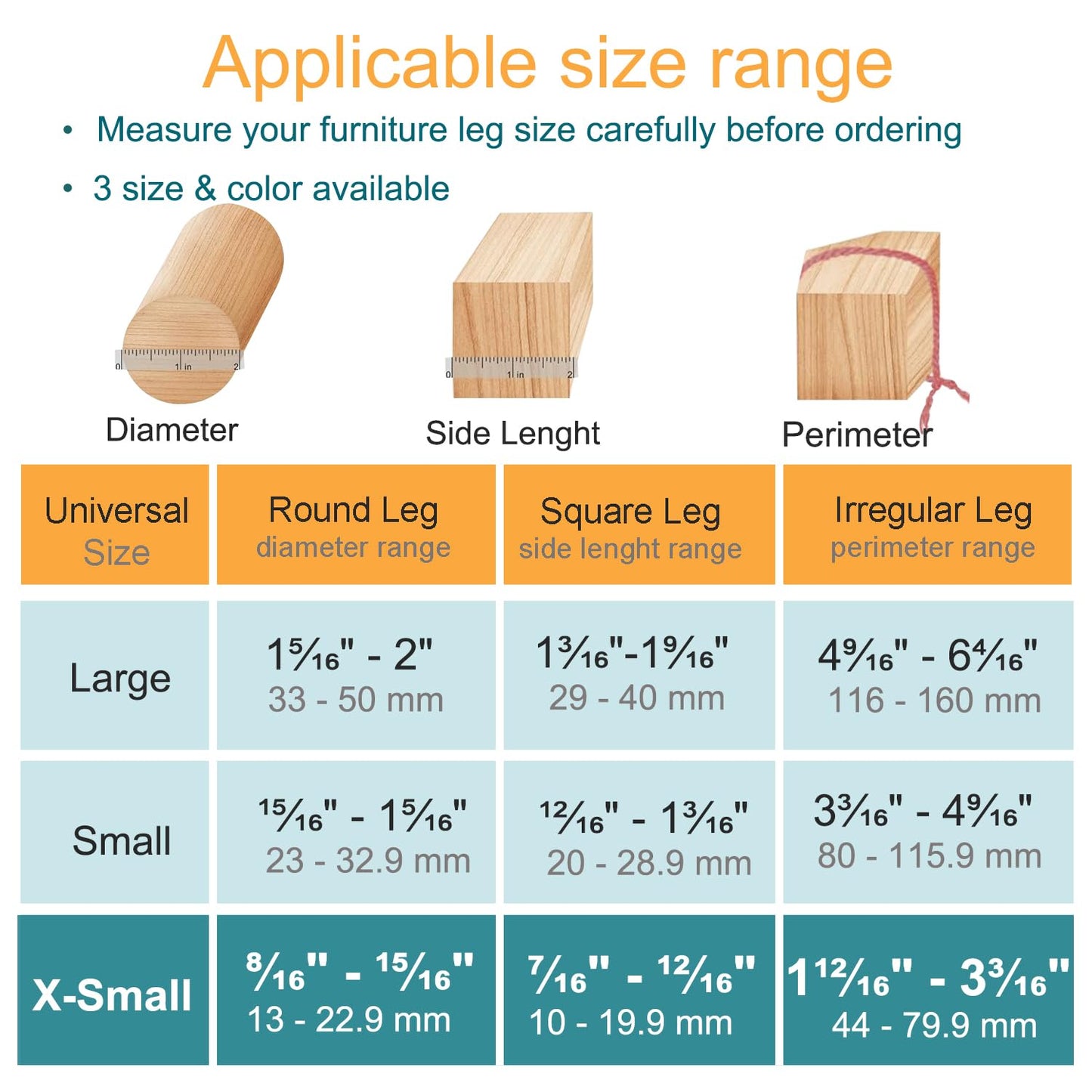 16 Pcs Chair Leg Protectors for Hardwood Floors, Silicone Felt Furniture Leg Cover Pad for Protecting Floors from Scratches and Noise, Smooth Moving，X-Small(Fit Round Diameter：1/2" to 5/16")